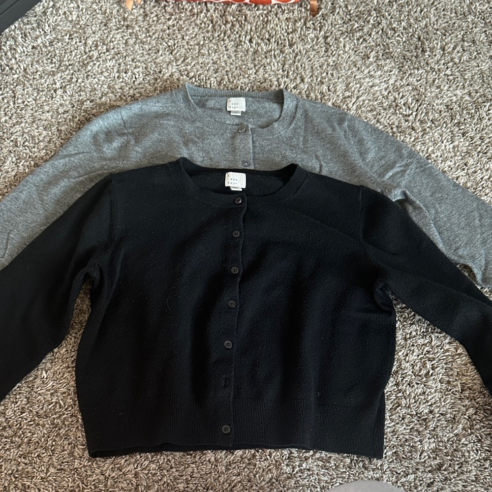 Black and Gray Women's Cardigan Sweater Set